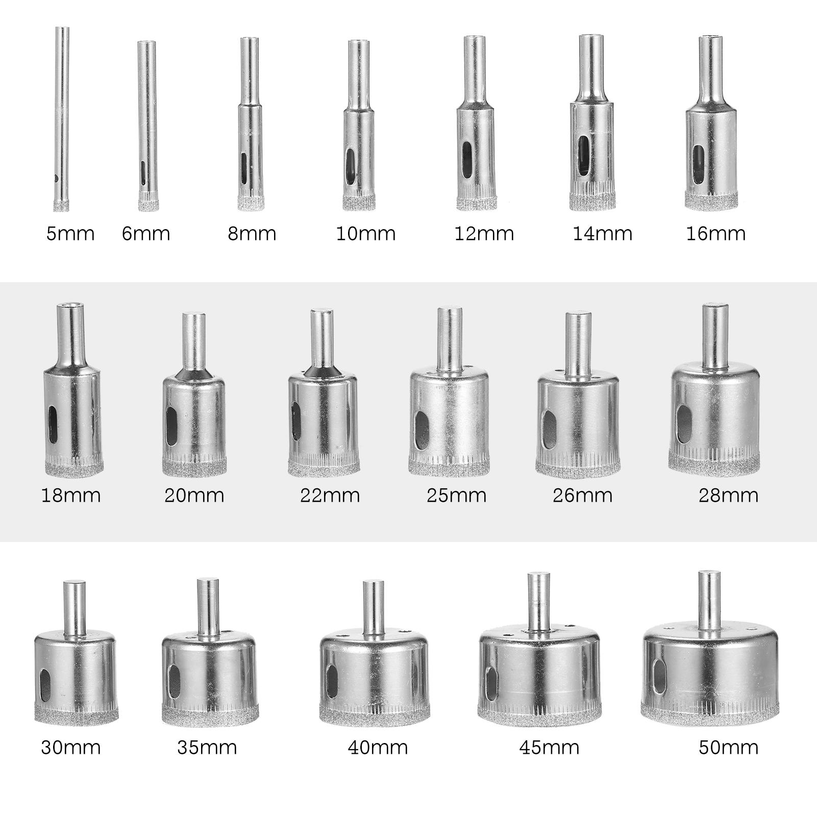 18Pcs Diamond Drill Bits for Ceramic, Diamond Hole Saw Drill Bit Set Kit 0.2in~2in