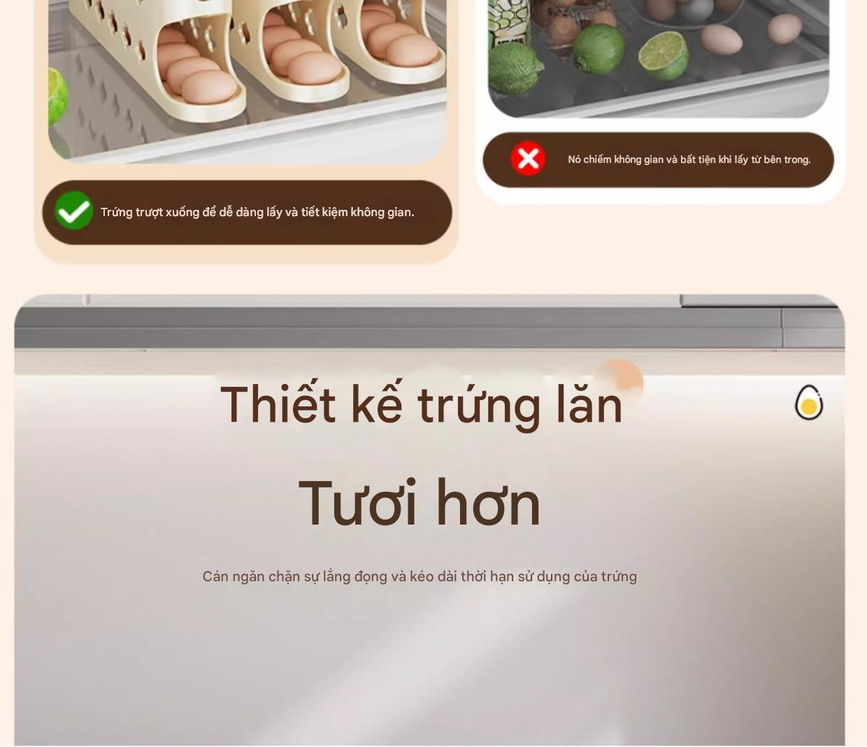 Hộp đựng trứng lăn thông minh – Kệ để trứng chuyên dụng cho cửa tủ lạnh, hộp bảo quản trứng tiện lợi, giúp sắp xếp gọn gàng, giữ trứng tươi lâu
