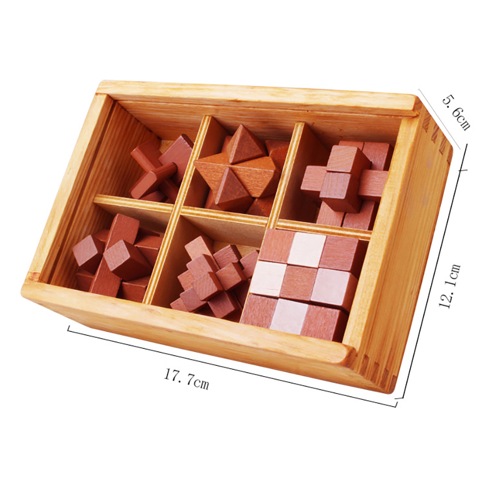 Set quà tặng 6 khóa gỗ Luban hộp gỗ giải đố phát triển trí thông minh rèn luyện tư duy logic và giải quyết vấn đề