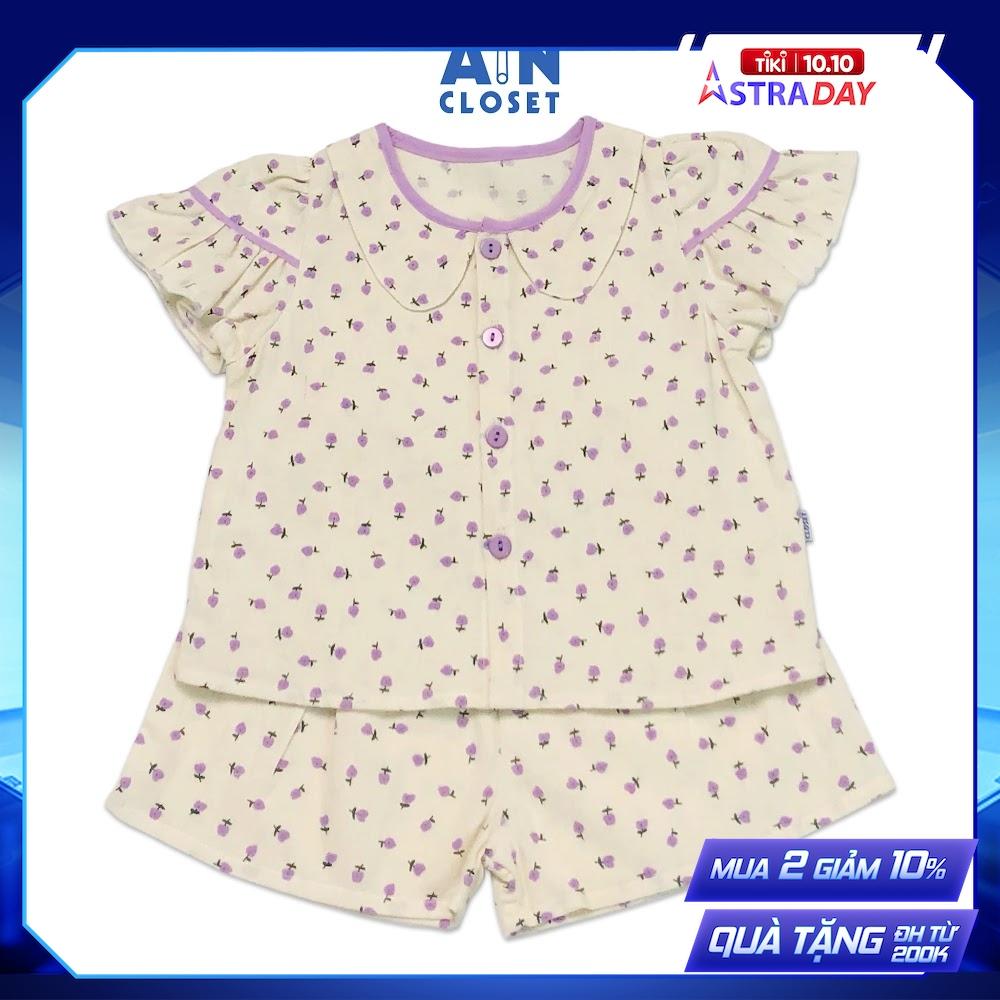 Bộ quần áo ngắn bé gái họa tiết Hoa Violet tím cara - AICDBG3JPZGT - AIN Closet