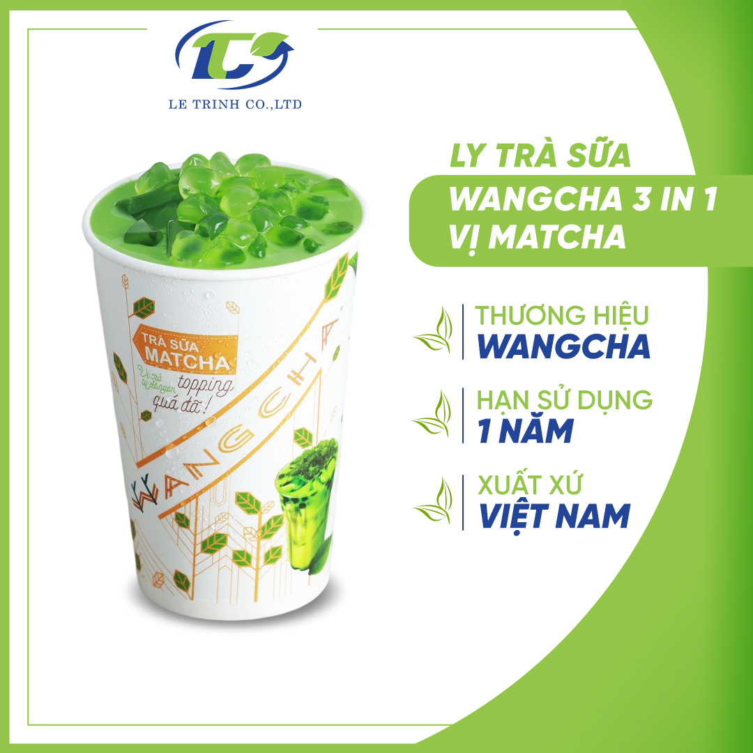 Ly Trà Sữa Wangcha vị Matcha cao cấp - Bột Trà Sữa Matcha thơm ngon có thạch 3Q ngọc trai thơm ngon đi kèm - Trà Sữa Vị Matcha tiện lợi, dễ sử dụng (100gr/ly)