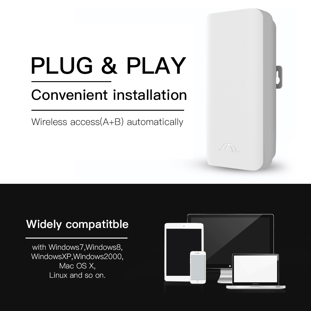 Bộ định tuyến AP ngoài trời Không dây Cầu nối mạng WDS 2KM Ăng-ten định hướng 300Mbps 5.8G 12dBi