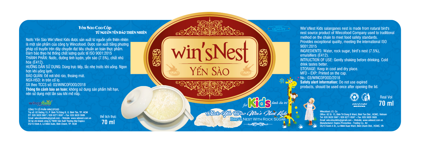 Combo 12 lọ Nước Yến sào winsNest Kids (70 ml) thích hợp cho trẻ em từ 1 tuổi trở lên