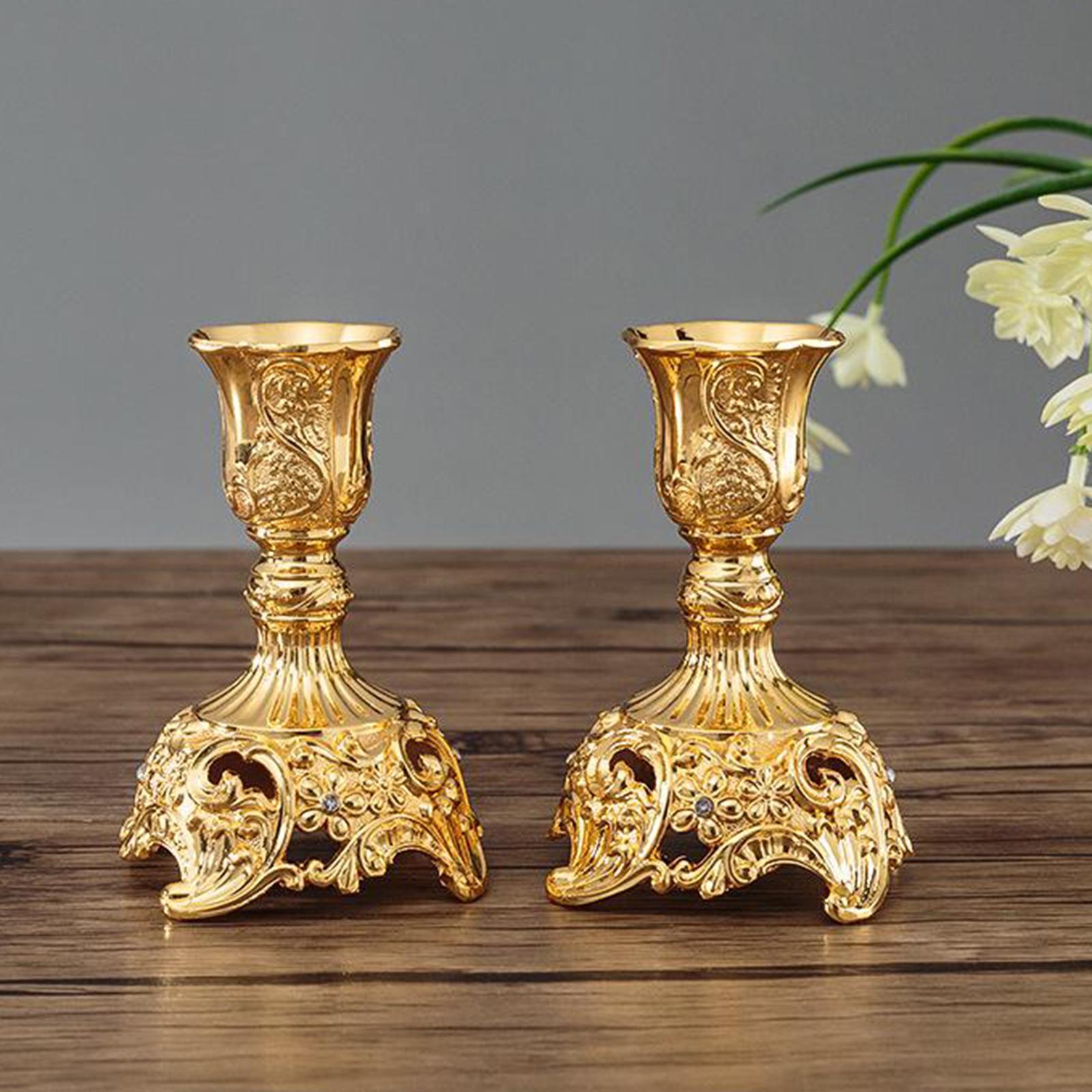 Metal Flowers Candlestick Holders Home Dinner Candle Holder Gold 3x3x4inch