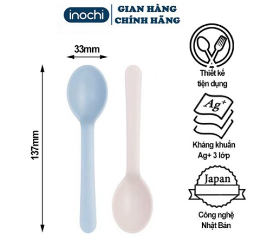 Set 02 thìa ăn cho bé Amori Inochi muỗng ăn dặm nhựa cao cấp thìa tập ăn trẻ em kháng khuẩn Ag+