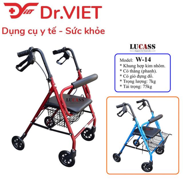 Khung tập đi Lucass W-14 [Hàng chính hãng] Dành cho người già, đối tượng đang phục hồi di chuyển, nhỏ gọn