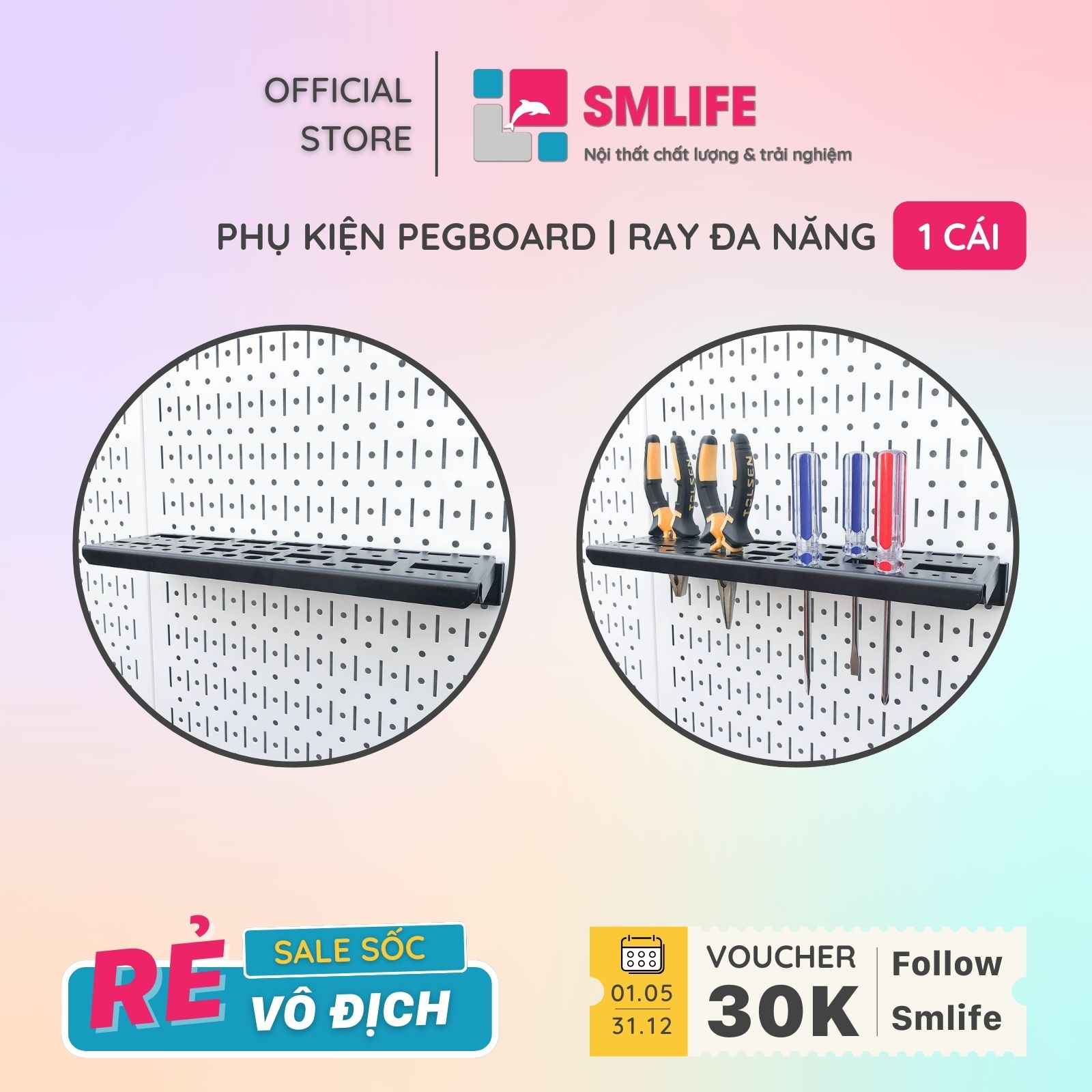 Ray Dụng Cụ Đa Năng Lớn Pegboard - Móc Treo Đồ Nghề Sử Dụng Với Bảng Treo Dụng Cụ Sửa Chữa Pegboard Cơ Khí SMLIFE
