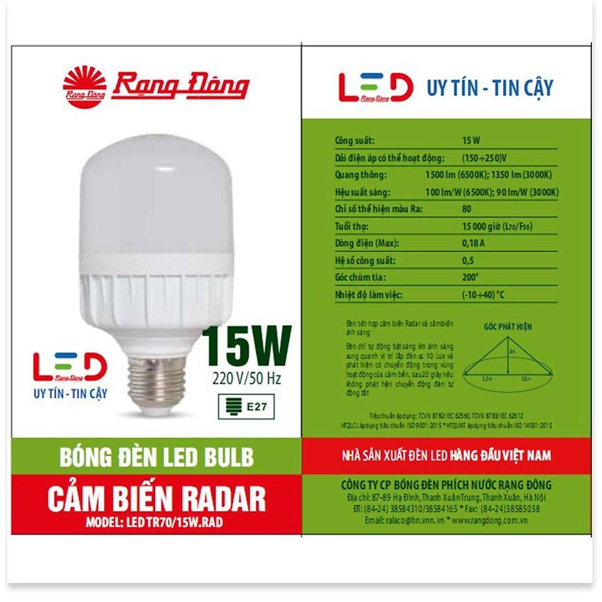 Đèn cảm biến radar 7W/9W/15W LED Rạng Đông