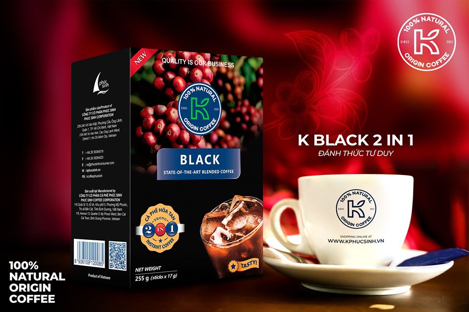 Cà Phê Hòa Tan K-Coffee Black 2in1 (255g / Hộp)