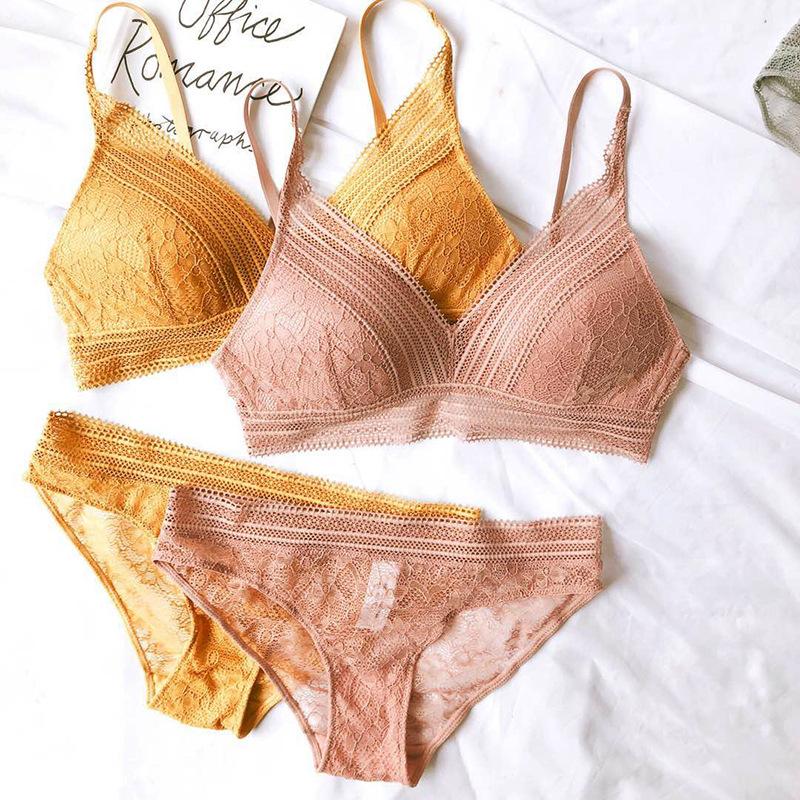 Phụ Nữ mới 4 Màu Sắc Quần Lót Pháp Dây-Miễn Phí Cực Áo Bralette Ren Tam Giác Cup Push Up Bra bộ Cotton Áo Ngực và Quần Lót