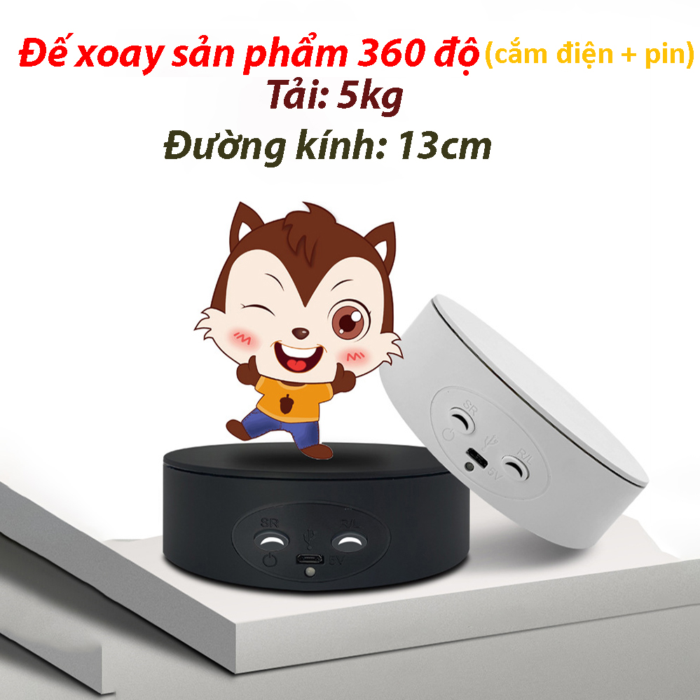 Đế Xoay Sản Phẩm 360 Độ Cắm Điện + Pin Tải 5kg Đường Kính 13cm 2 Màu Trắng Đen