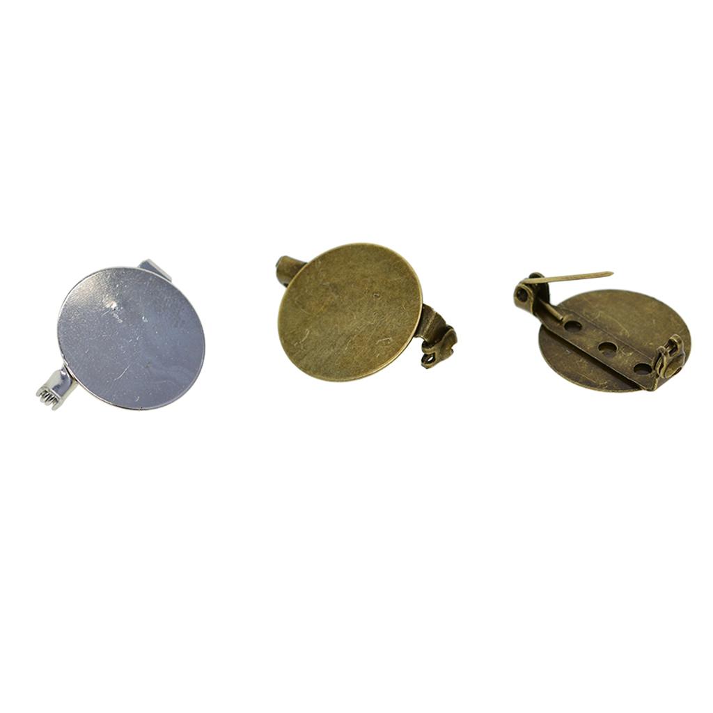 20x Round Brooch Base Blank Tray with Safety Pin Back DIY Jewelry Making Accessories