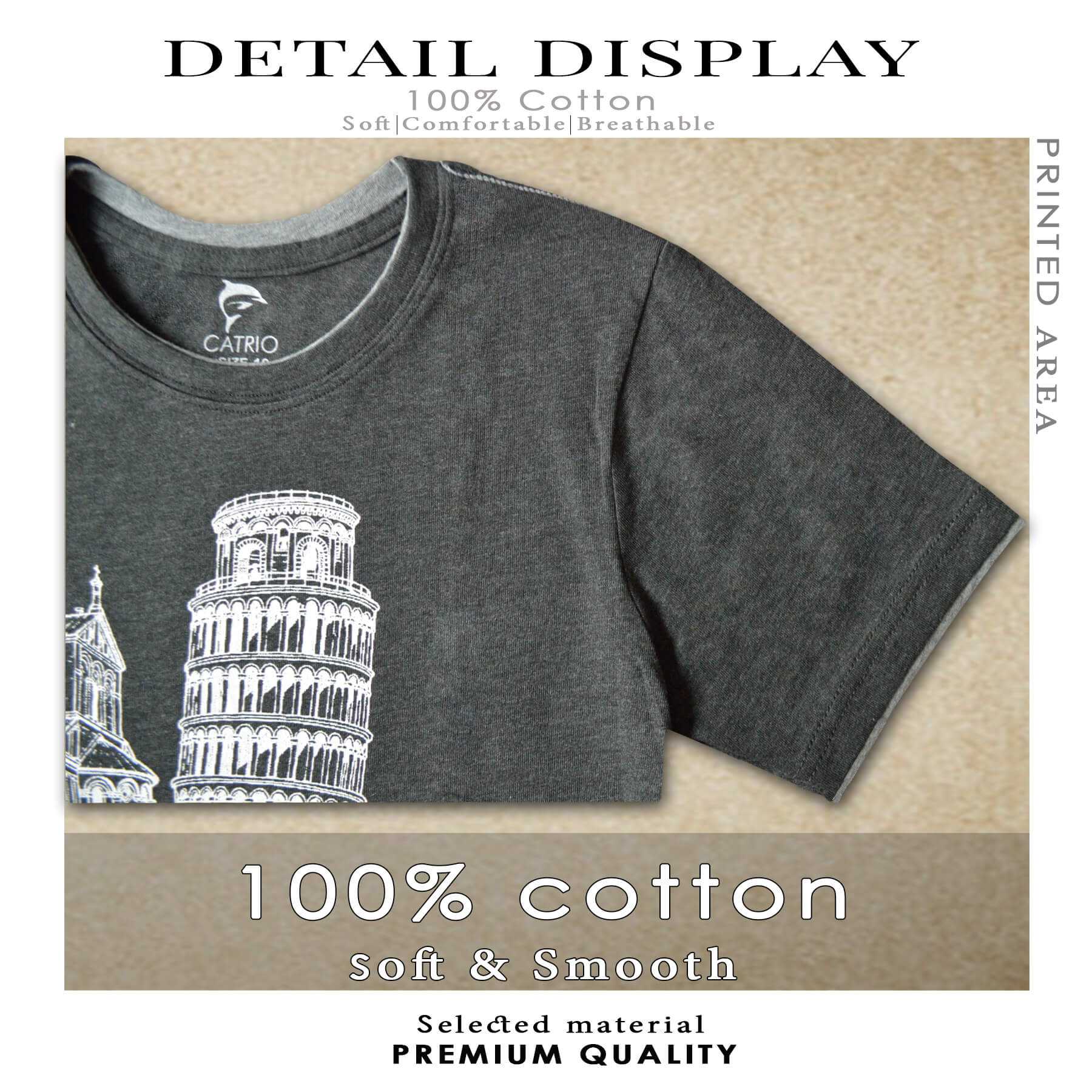 ÁO BÉ TRAI NGẮN TAY CATRIO là áo thun trẻ em, áo phông bé trai từ 9 tuổi đến 12 tuổi vải 100% cotton an toàn in Tháp nghiêng thuộc BST quần áo trẻ em mùa hè CATRIO màu LÔNG CHUỘT