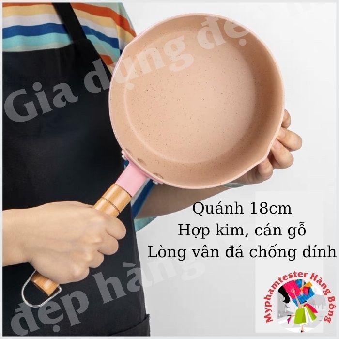 Chảo, Nồi Sâu Lòng Chống Dính 18cm Chiên Xào Nấu Quánh Sâu Lòng Tay Cầm Gỗ Màu Pastel Tiện Lợi