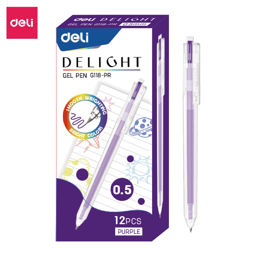 01 Bút bi nước mực gel bấm nhiều màu 0.5mm Deli xinh xắn nhanh khô viết đều trơn tru lâu hết mực chất lượng cao EG118