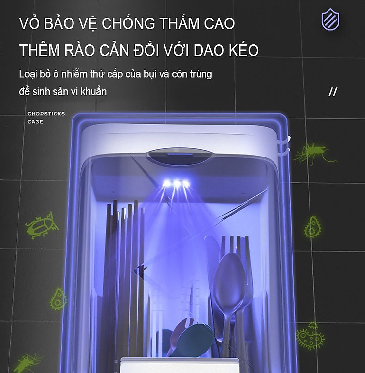 Tặng Củ Sạc - Hộp đựng đũa thông minh khử trùng bằng tia UV - Ống đựng đũa khử trùng cao cấp - UV disinfection chopstick cage