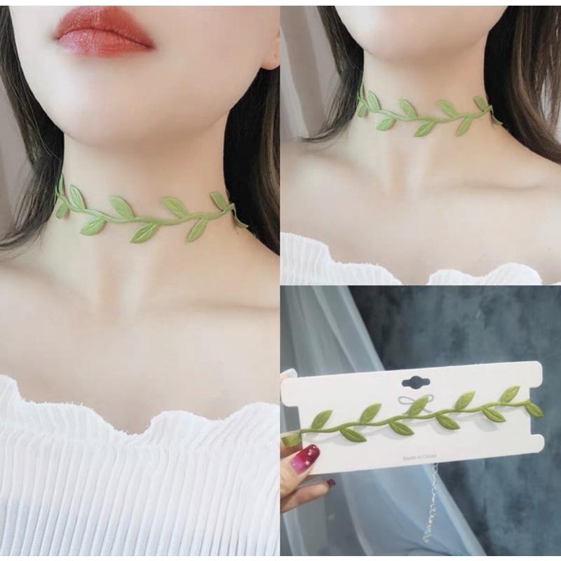 Vòng cổ hình chiếc lá - choker chiếc lá xanh và cầu vồng - Maben
