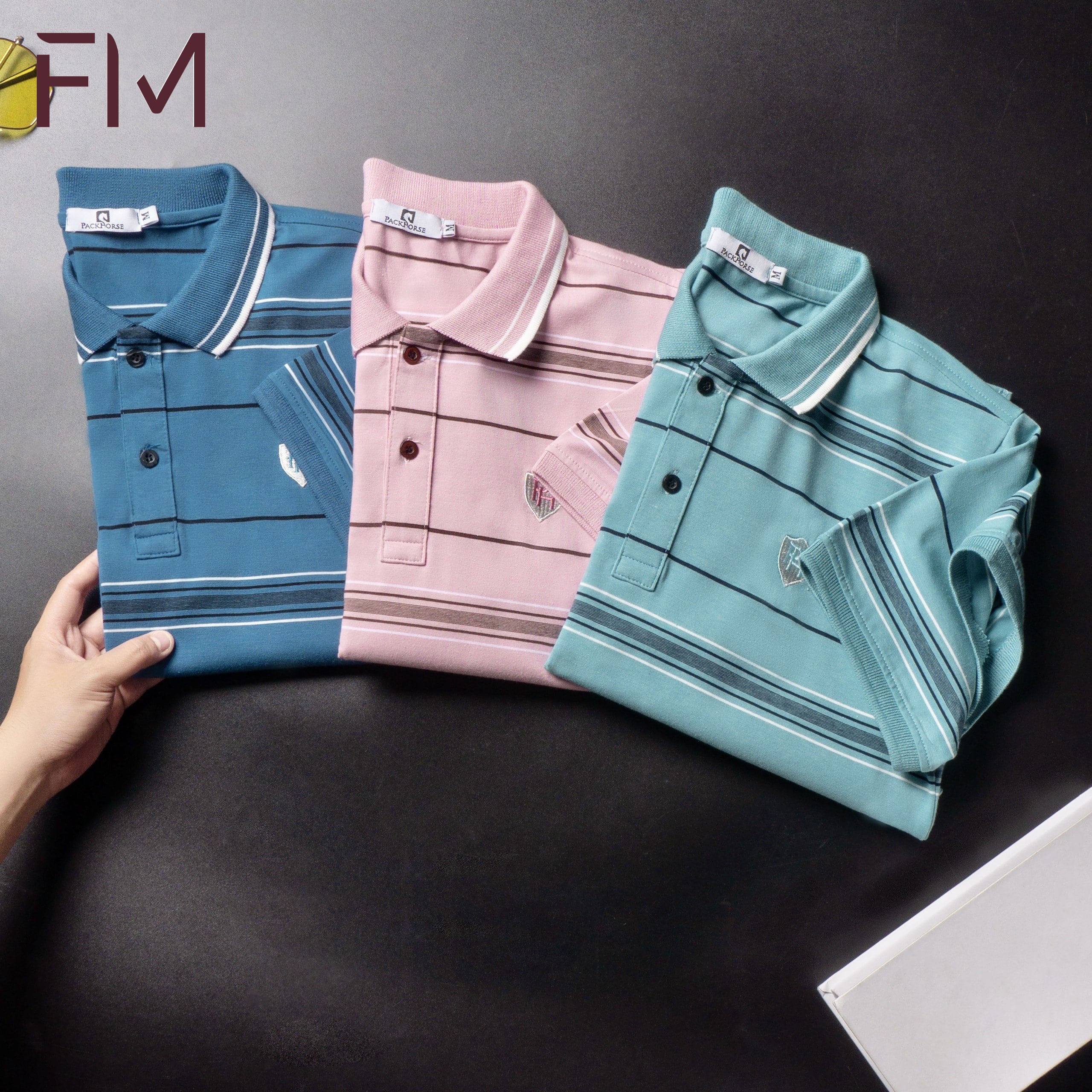 Áo polo nam, thời trang nam, thiết kế logo thêu bắt mắt, họa tiết kẻ sọc chững chặc - FORMEN SHOP - FMPS210