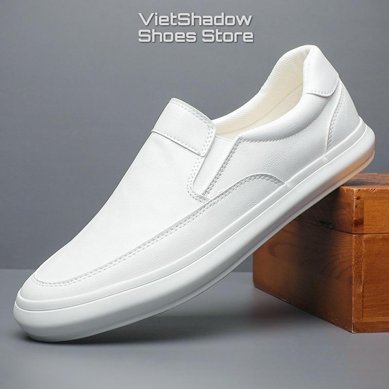 Slip on, giày lười nam thương hiệu BAODA - Chất liệu da PU, đế cao su 3 màu trắng, đen, ghi - Mã SP 22441