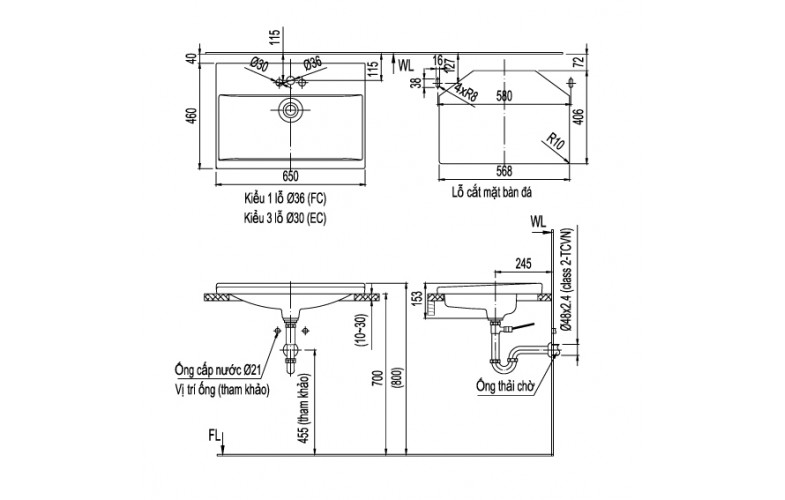 Chậu Rửa Lavabo Inax L-2397V Dương Vành