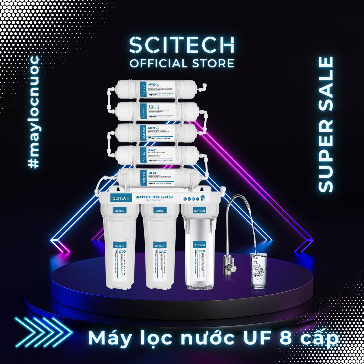 Bộ lọc nước uống công nghệ UF 8 cấp lọc by Scitech - Hàng chính hãng