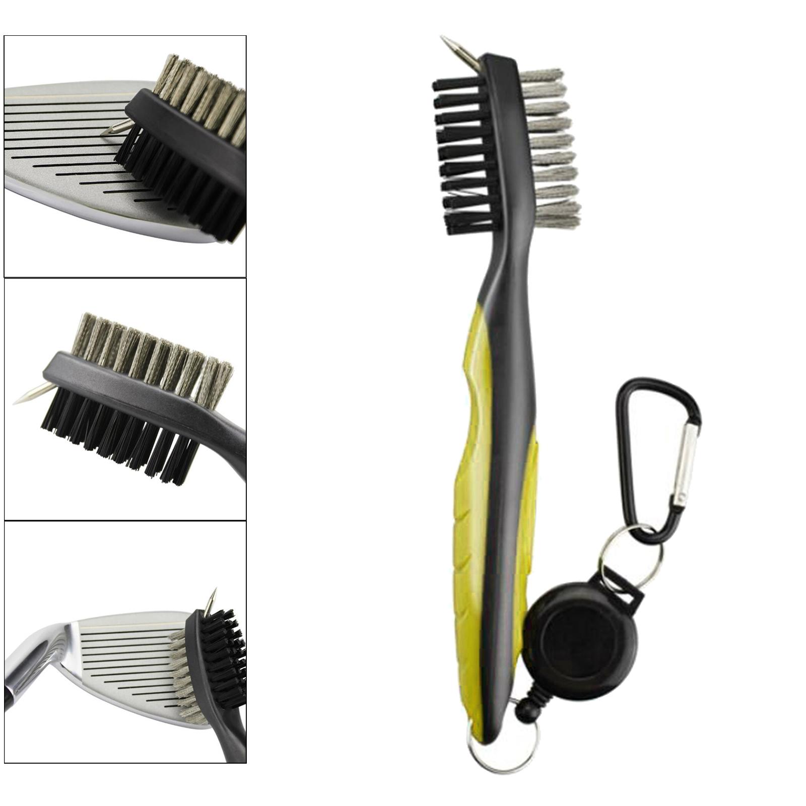 Double Sided Golf Club Brush Tool Kit Groove Cleaner Cleaning Tool, Retractable Extension Cord and Clip Golf Accessories
