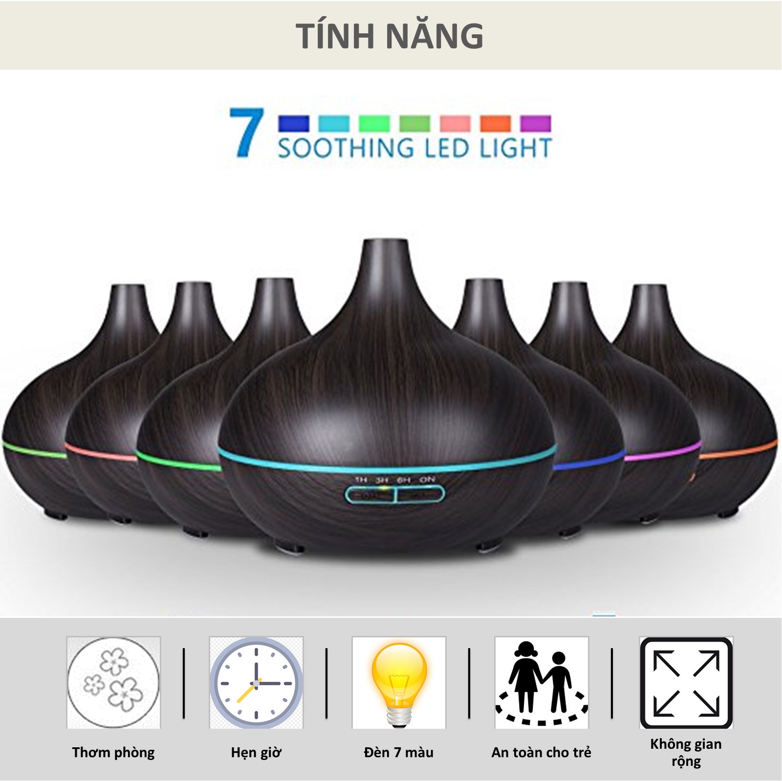 Máy Khuếch Tán Tinh Dầu Cao Cấp Bầu Tiên - Máy Xông Tinh Dầu Siêu Âm 550ml - Tặng Kèm Điều Khiển Từ Xa - Giúp Khuếch Tán Tỏa Hương Thơm Phòng - Hàng Chĩnh Hãng - VinBuy