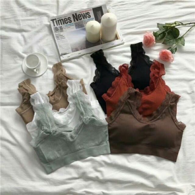 Áo Lót Nữ, Áo Bra Cotton Gân Tăm Phối Ren tập Yoga Gym 215 có mút ngực