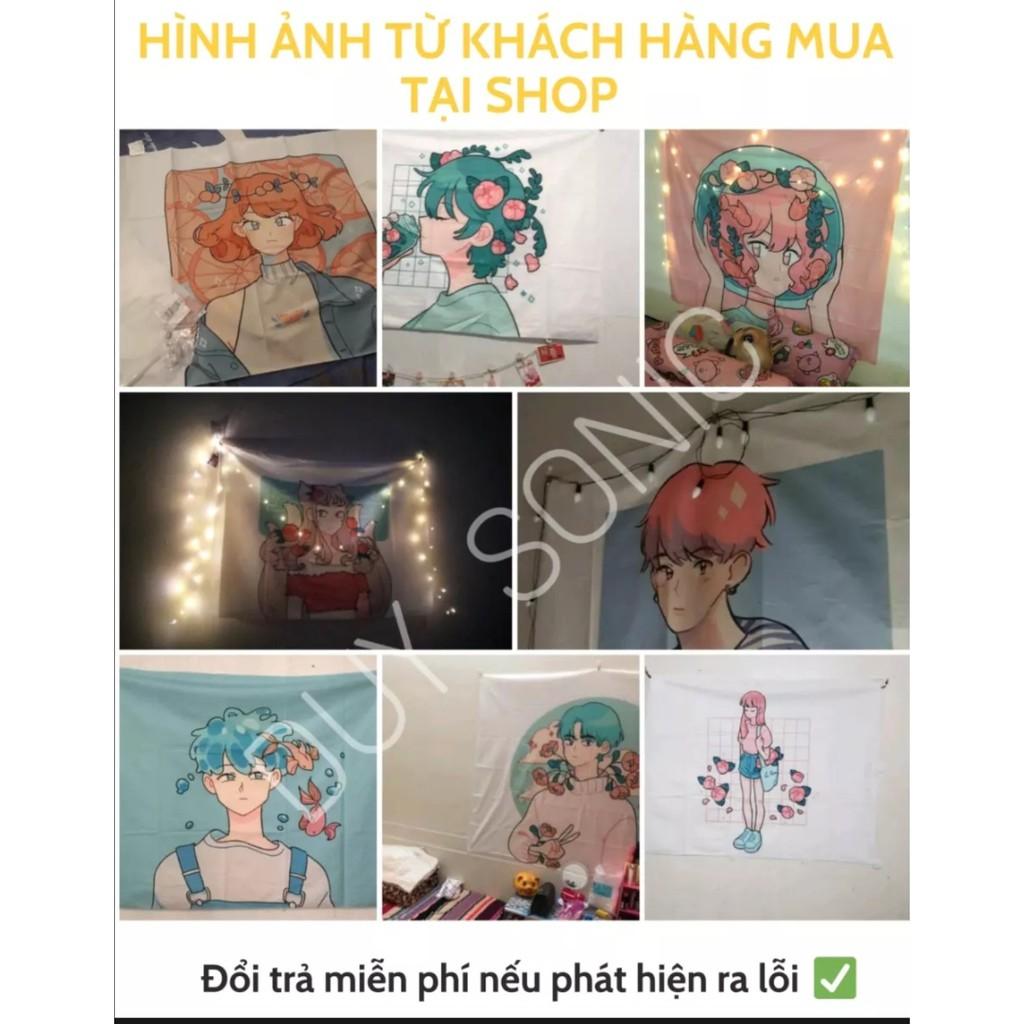 Thảm treo tường phong cách Anime decor phòng ngủ, vải treo tường vintage