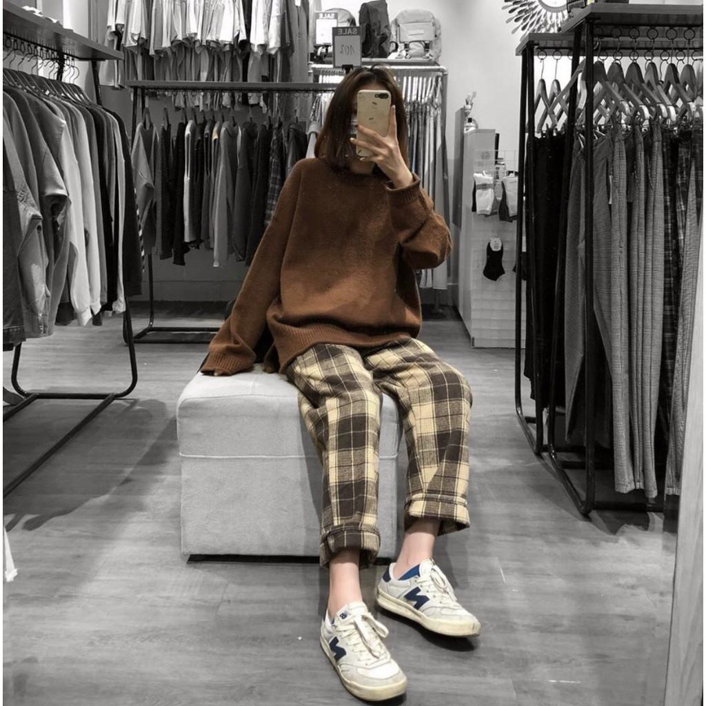 Quần CARO ỐNG SUÔNG NÂU XÁM ĐEN - ĐEN Nam Nữ Unisex