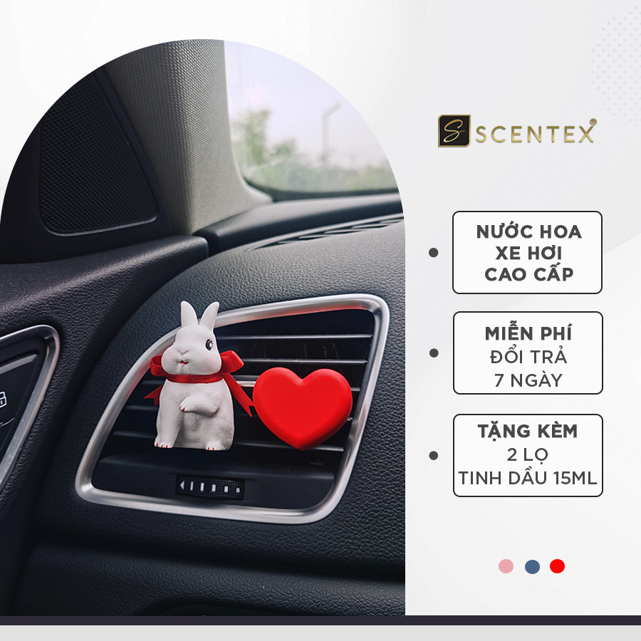 Nước hoa xe hơi cao cấp Scentex Buny Hearts 100% Organic, được làm từ chất liệu đá Aroma Stone đặc biệt, dễ dàng thẩm thấu và khuếch tán mùi hương theo cửa gió điều hòa, khử mùi, diệt khuẩn hiệt quả - Hàng Chính Hãng