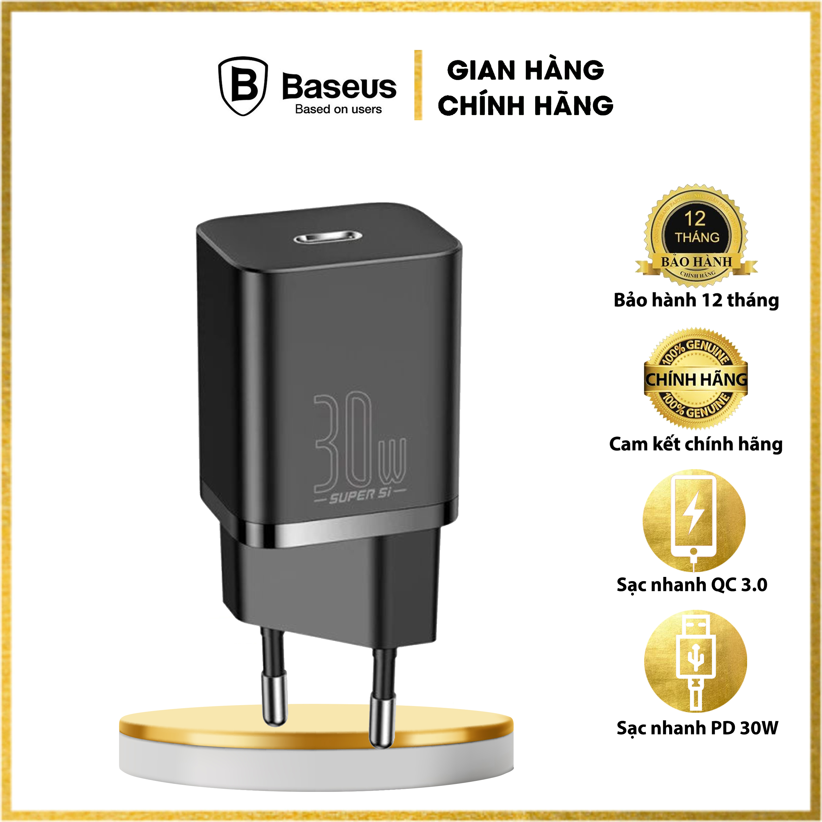 Củ sạc nhanh Baseus Super Si Quick Charger 30W dùng cho iPhone/ Samsung/ OPPO ( Type C, PD/ QC3.0 ) - Hàng chính hãng