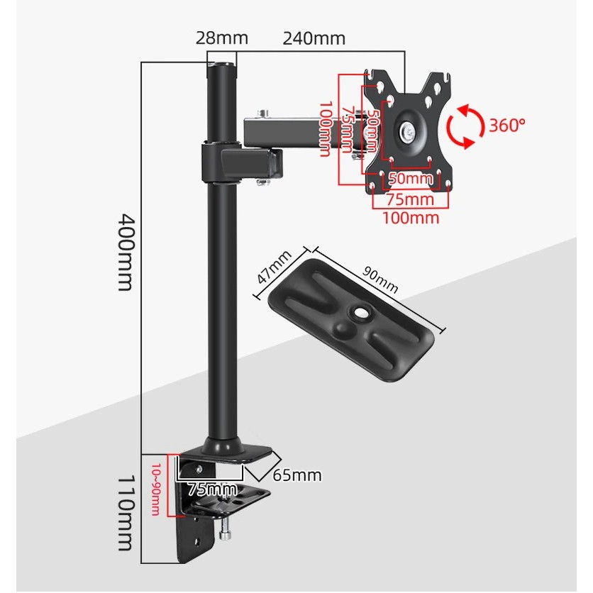 Giá treo màn hình xoay 360 độ - Chân đứng - Tay dài 23 cm, kẹp bàn model XL03