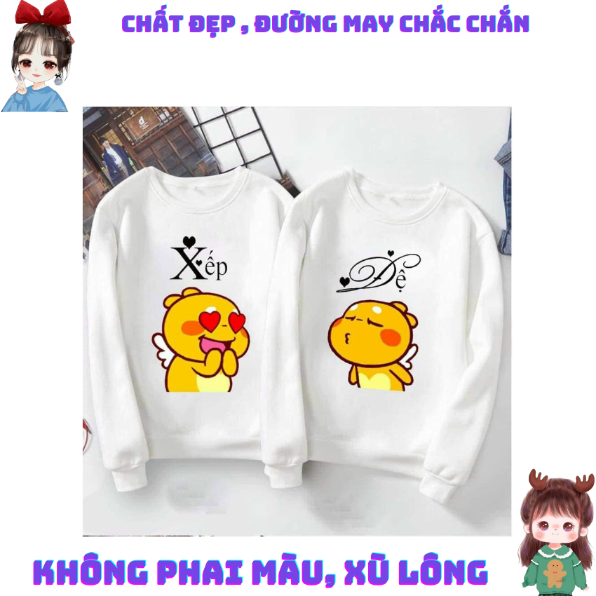 Áo Đôi Sweater MM11, Áo sweater Nam Nữ In Đệ Xếp ý Nghĩa, Vải Nỉ Bông In Hình Dễ Thương