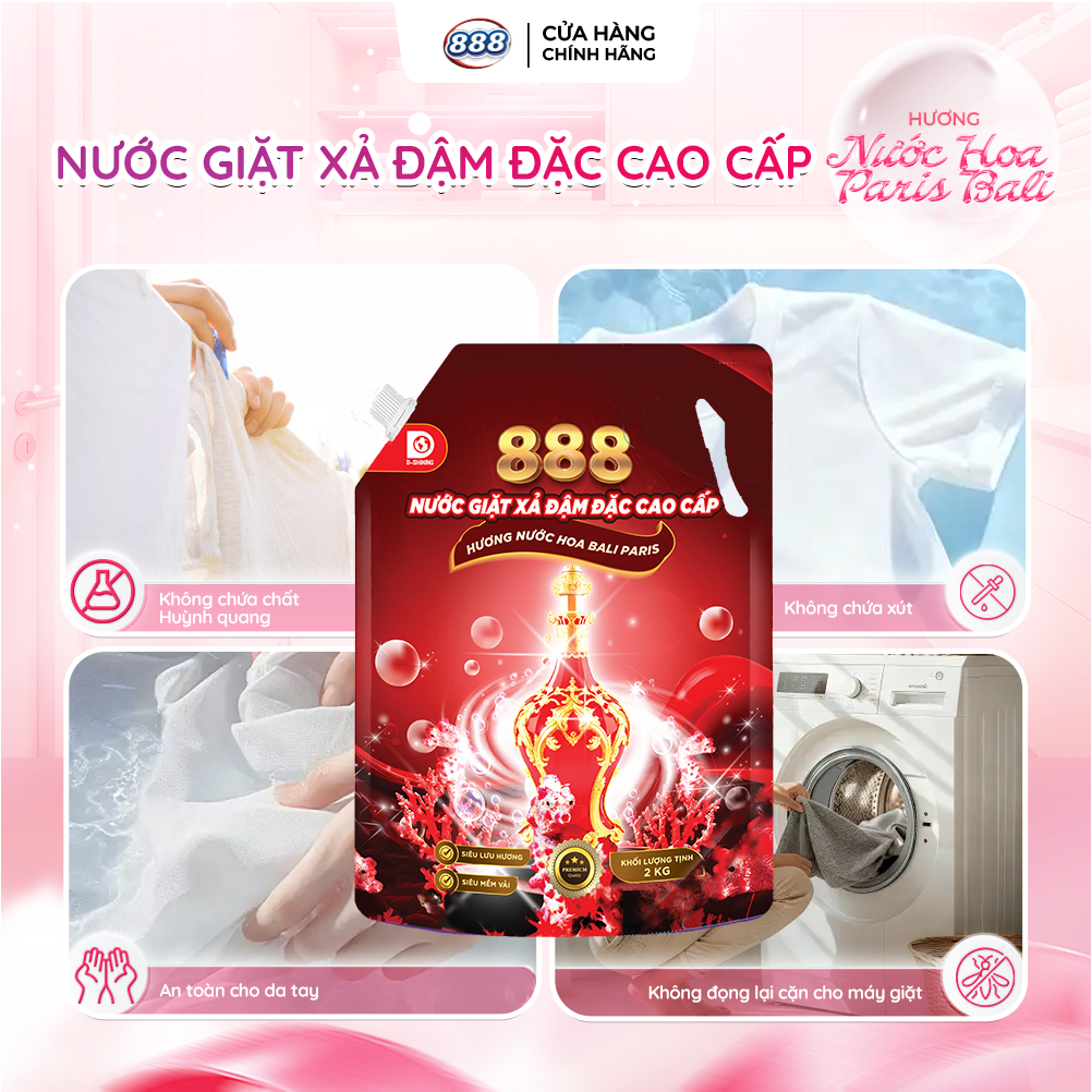 Combo 2 Túi Nước Giặt Xả 888 Hương Nước Hoa Bali Paris Cao Cấp 2kg/Túi