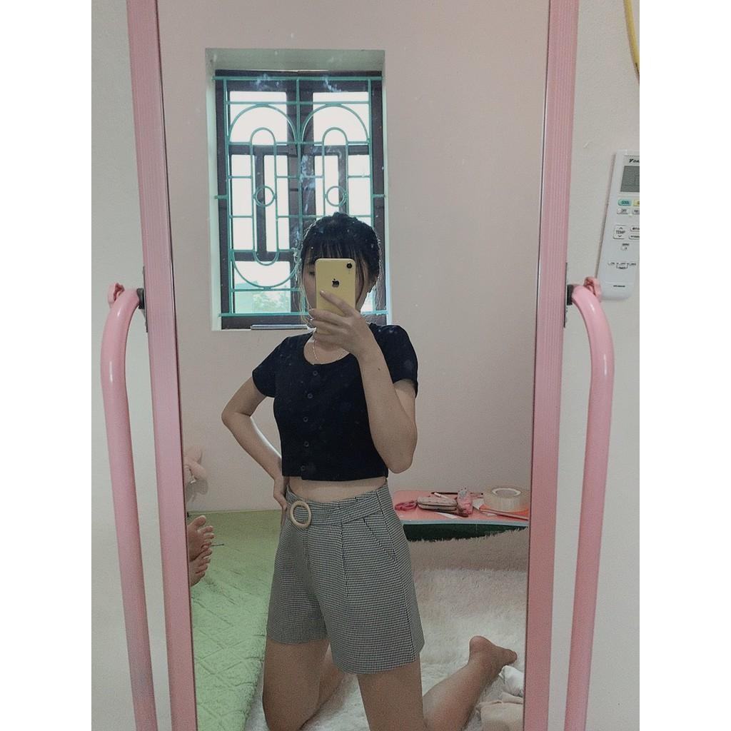 Quần Shorts kẻ cạp cao QC