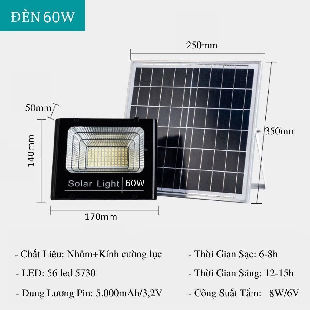 Đèn pha năng lượng mặt trời 60W 100w 200w 300w 400W -  có đèn led báo dung lượng pin