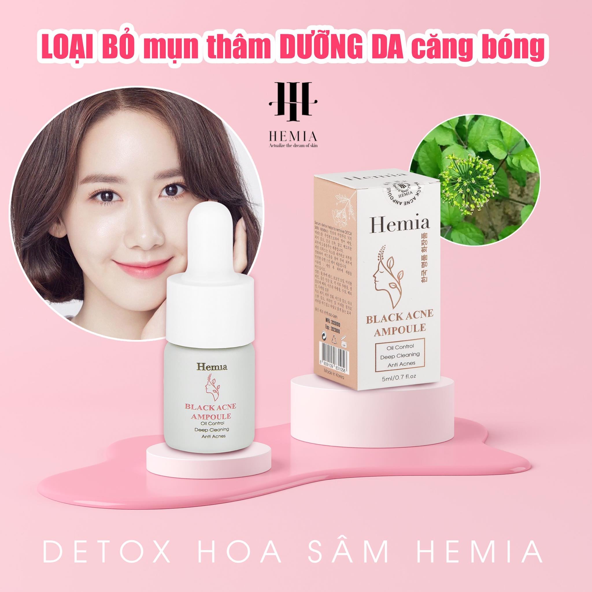 Detox Mụn 24H Hemia Black Acne Ampoule Giúp Da Hết Mụn-Giảm Thâm-Căng Bóng-Se Khít Lỗ Chân Lông-Made In Korea