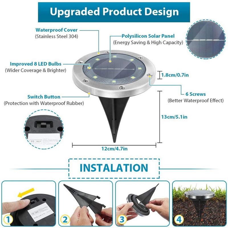 4 Đèn Led Năng Lượng Mặt Trời Ip67 Chống Thấm Nước 8led