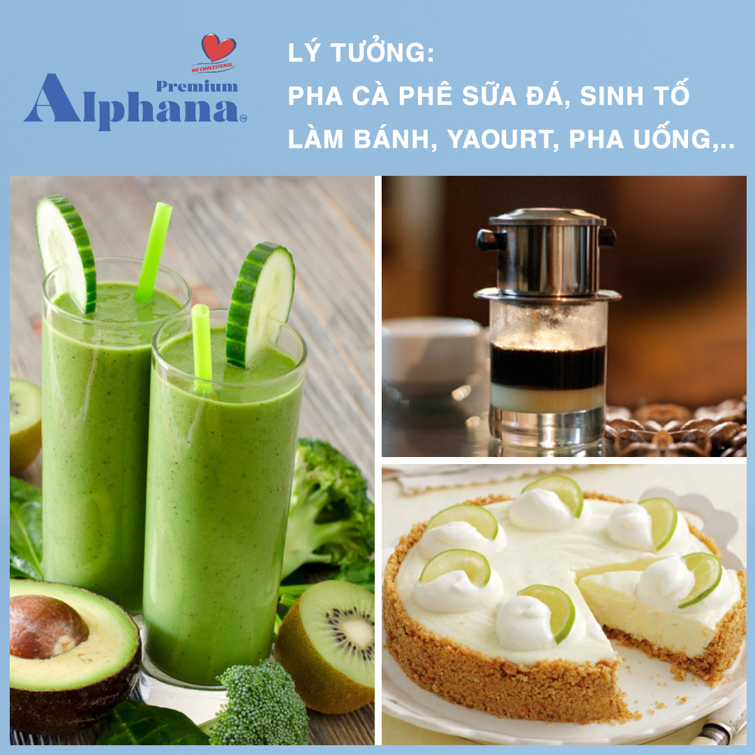 Combo 5 Lon Sữa Đặc Có Đường Creamer Premium Alphana Malaysia Lon 1kg - Protein cao - Không Cholesterol