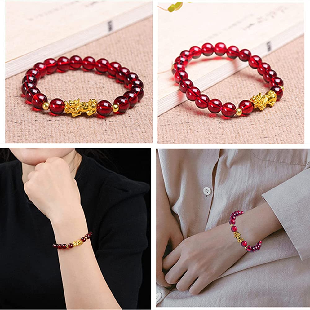 Vòng tay phong thủy, vòng tay nữ may mắn đá thạch anh đỏ ruby gắn tỳ hưu hút Lộc Tài Duyên TARUBY03
