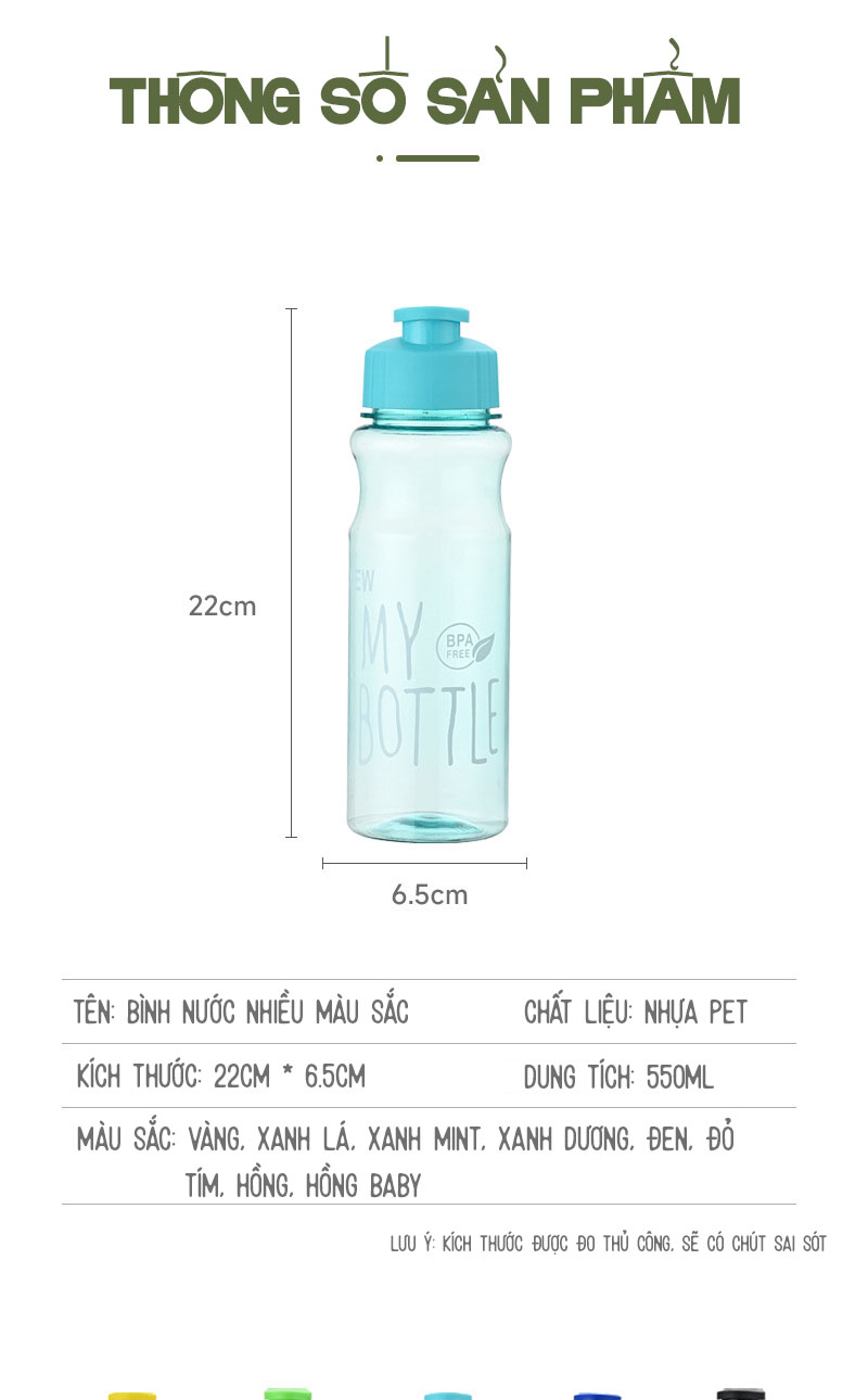 Bình Nước Thể Thao 550ml - Bình nước chạy bộ, đá bóng, tập gym