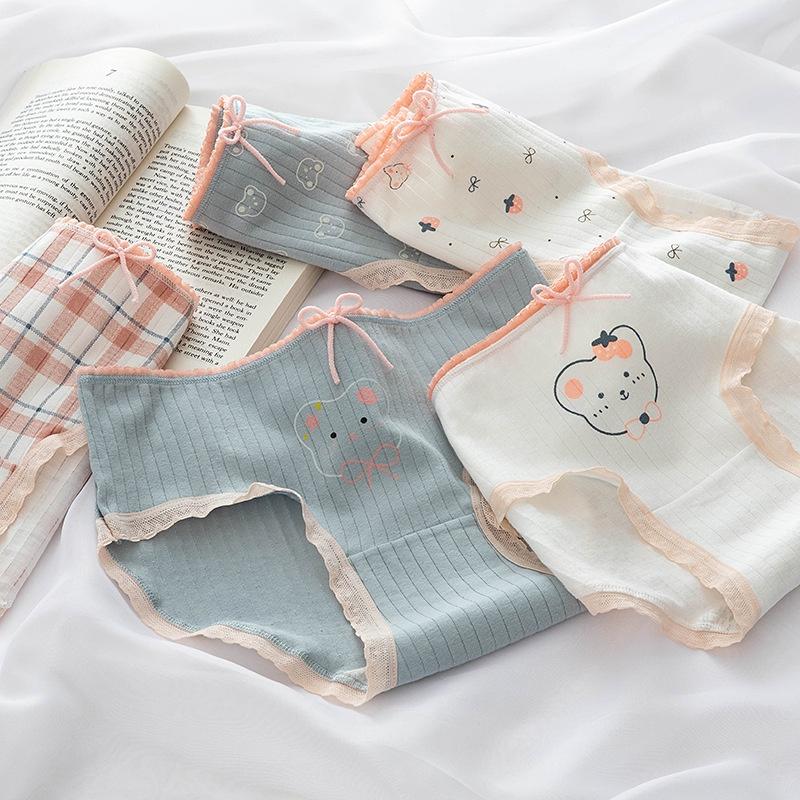 Quần Lót Nữ Cotton Kháng Khuẩn Hình Gấu_Dâu Ngang Eo . Hàng Loại Đẹp.