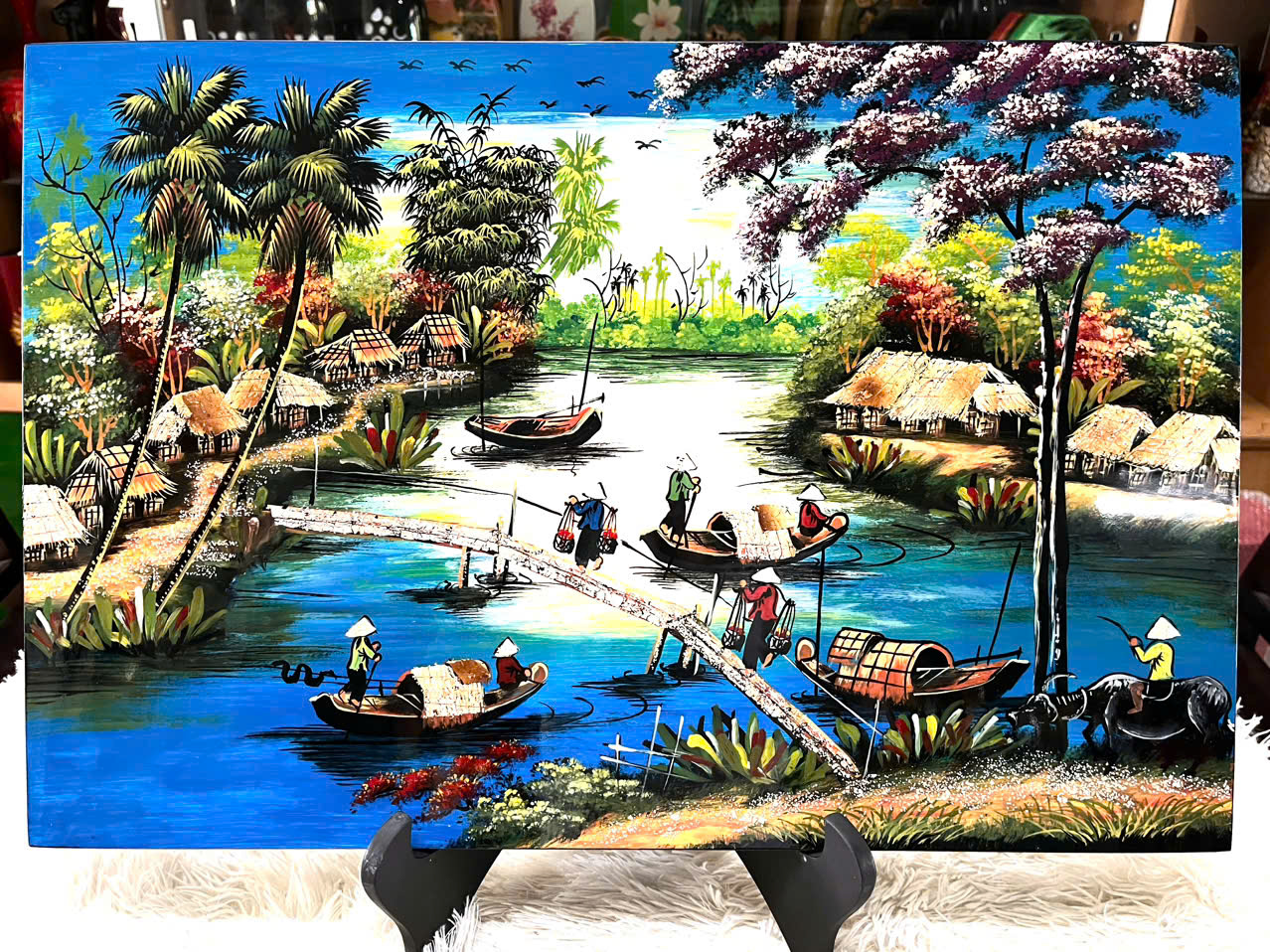 Tranh sơn mài đồng quê vẽ màu Thanh Bình Lê 40x60 cm