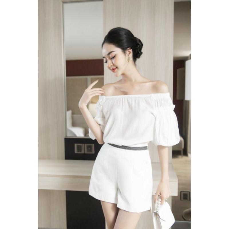 Áo sơmi trễ vai công sở_sơmi trễ vai mặc được 2 kiểu