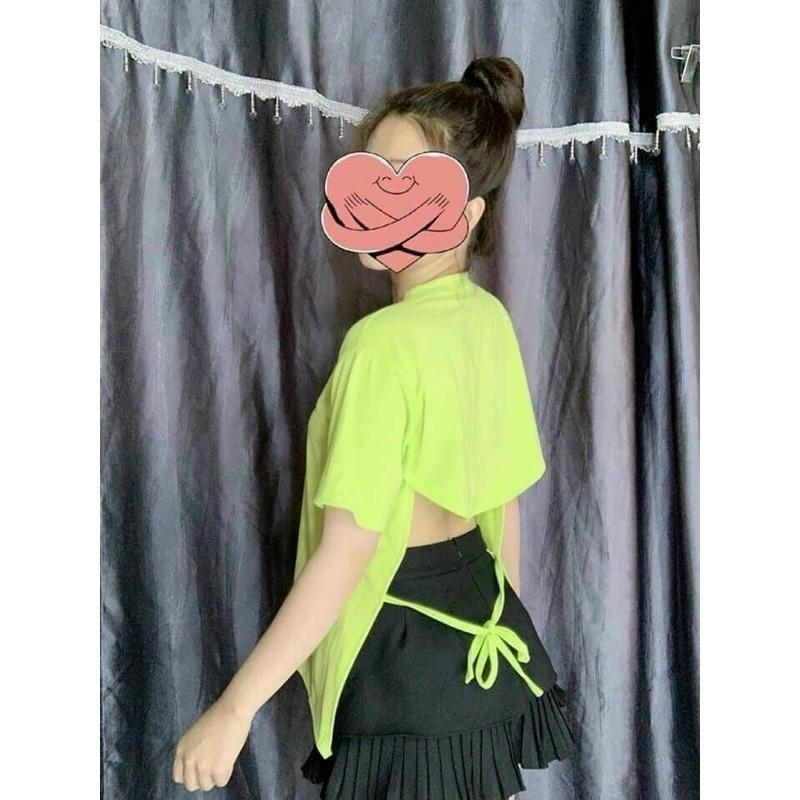 Áo thun cotton thun ngắn bược dây sau lưng 3/4 siêu xinh
