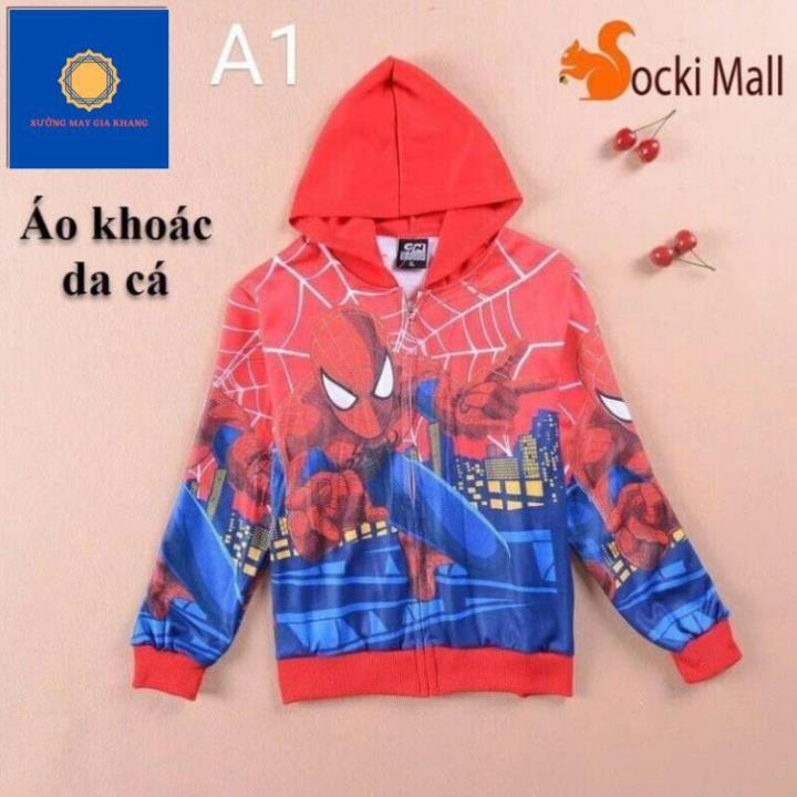 MS: 190480 - Áo khoác cho bé trai mặc ấm, áo có nón in 3D SPIDER MAN sặc sỡ (Xanh) - Xưởng may Gia Khang