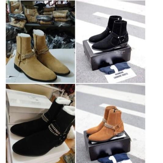 Giày  Harness Boots da lộn, khoá dọc, bốt quai xích