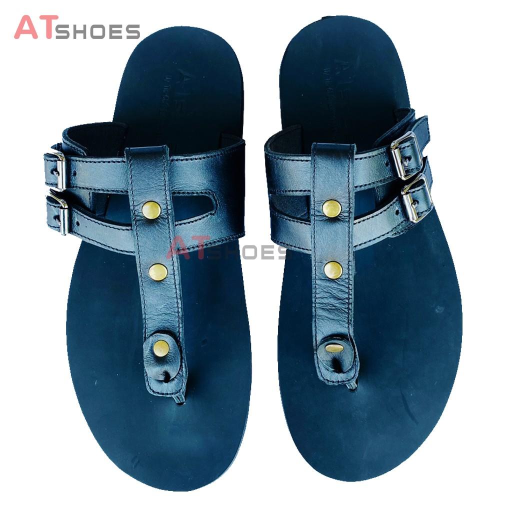 Dép Kẹp Nam Da Bò Dép Xỏ Ngón Cao Cấp Chống Nước Thời Trang Atshoes XNAT11(Đen- Nâu