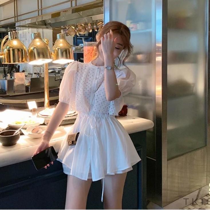Set babydoll trắng phối ren